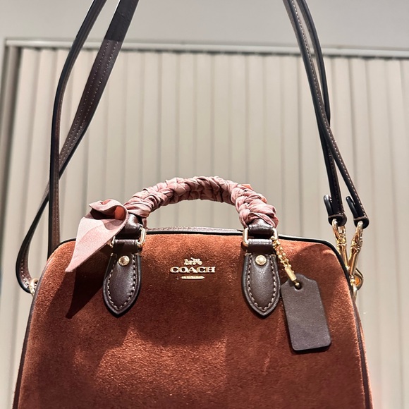 Coach Suede Mini Rowan Satchel with Pink Silk Scarf - Picture 3 of 6